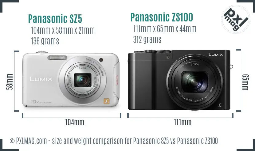 Panasonic SZ5 vs Panasonic ZS100 size comparison