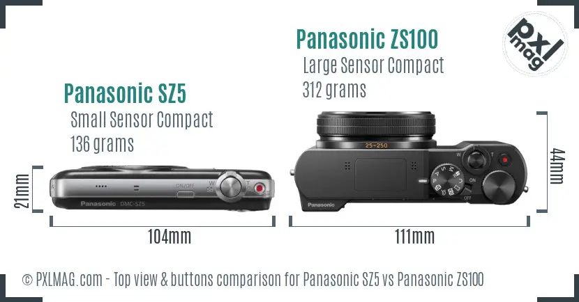 Panasonic SZ5 vs Panasonic ZS100 top view buttons comparison