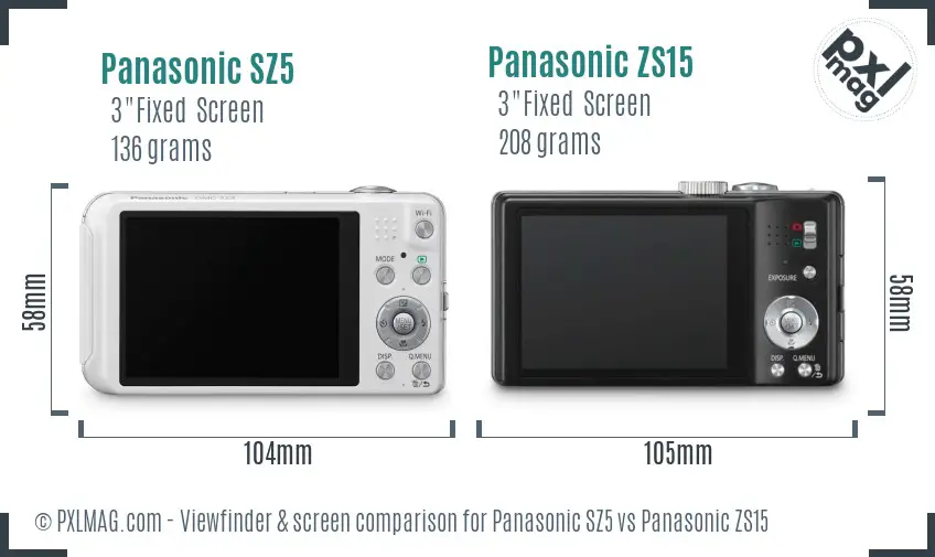 Panasonic SZ5 vs Panasonic ZS15 Screen and Viewfinder comparison
