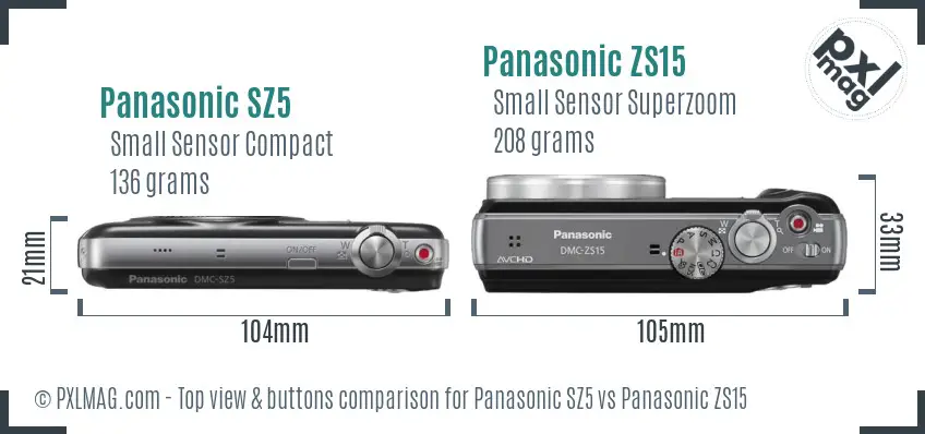 Panasonic SZ5 vs Panasonic ZS15 top view buttons comparison