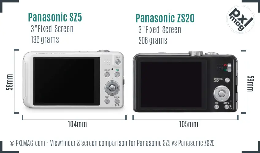 Panasonic SZ5 vs Panasonic ZS20 Screen and Viewfinder comparison