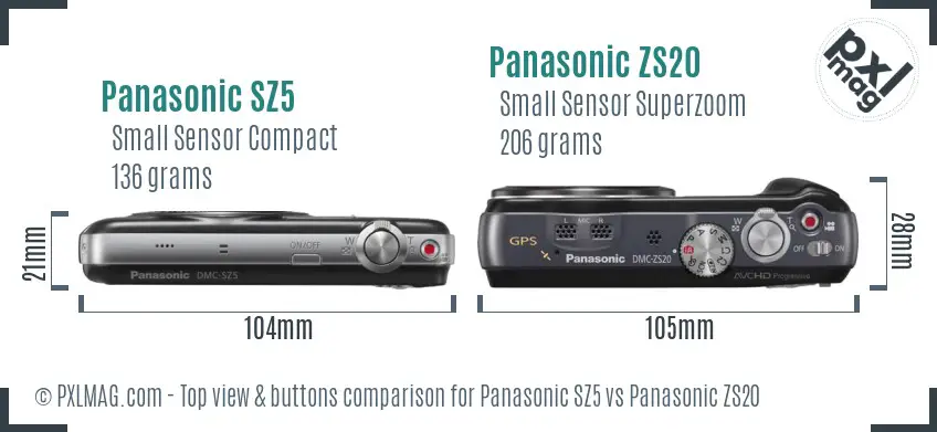 Panasonic SZ5 vs Panasonic ZS20 top view buttons comparison