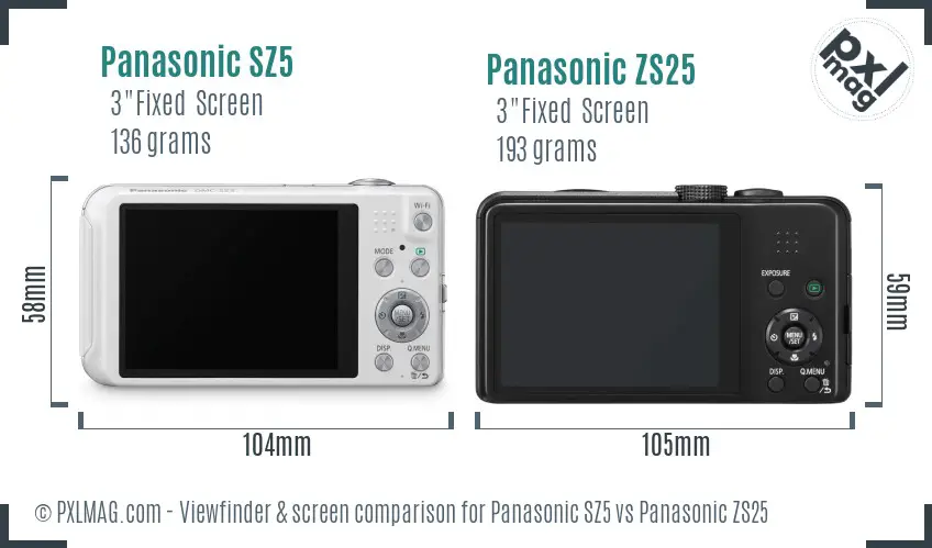 Panasonic SZ5 vs Panasonic ZS25 Screen and Viewfinder comparison