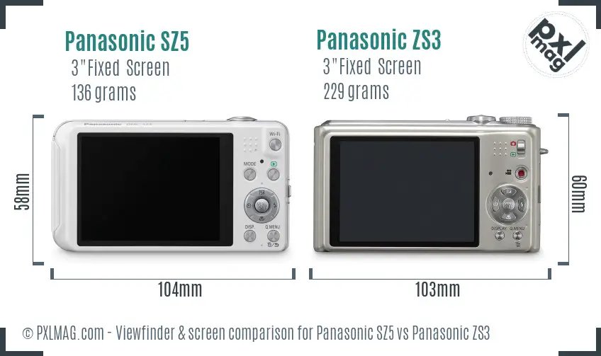 Panasonic SZ5 vs Panasonic ZS3 Screen and Viewfinder comparison