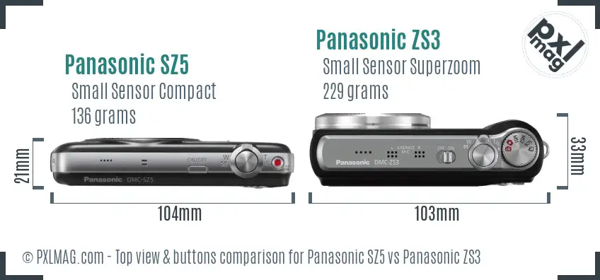 Panasonic SZ5 vs Panasonic ZS3 top view buttons comparison