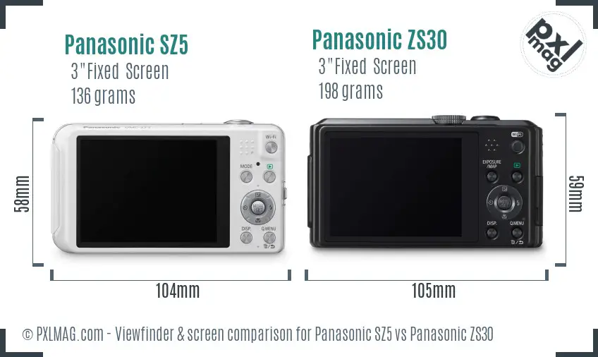 Panasonic SZ5 vs Panasonic ZS30 Screen and Viewfinder comparison