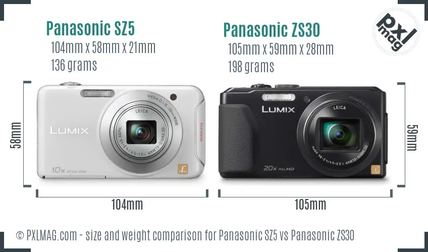 Panasonic SZ5 vs Panasonic ZS30 size comparison