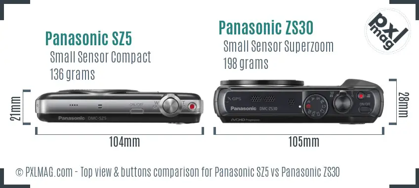 Panasonic SZ5 vs Panasonic ZS30 top view buttons comparison