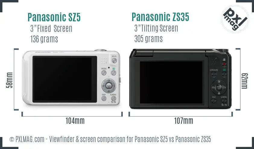 Panasonic SZ5 vs Panasonic ZS35 Screen and Viewfinder comparison