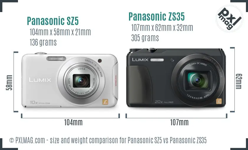 Panasonic SZ5 vs Panasonic ZS35 size comparison