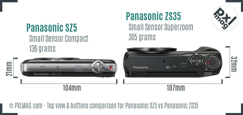 Panasonic SZ5 vs Panasonic ZS35 top view buttons comparison