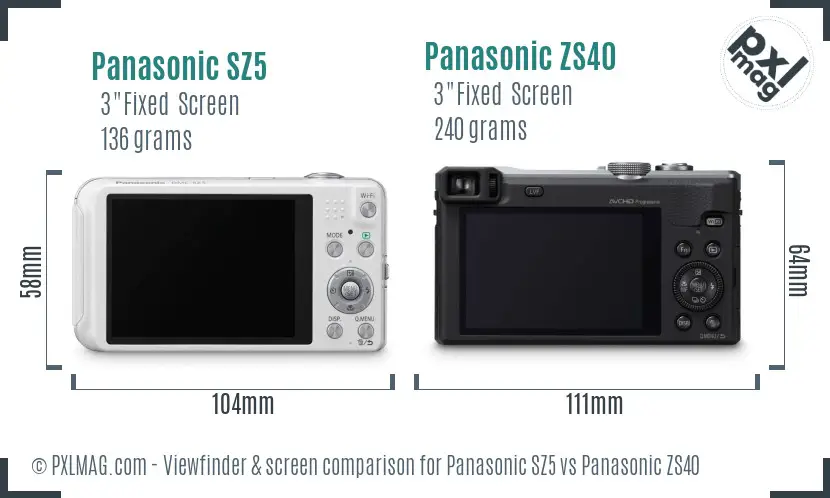 Panasonic SZ5 vs Panasonic ZS40 Screen and Viewfinder comparison