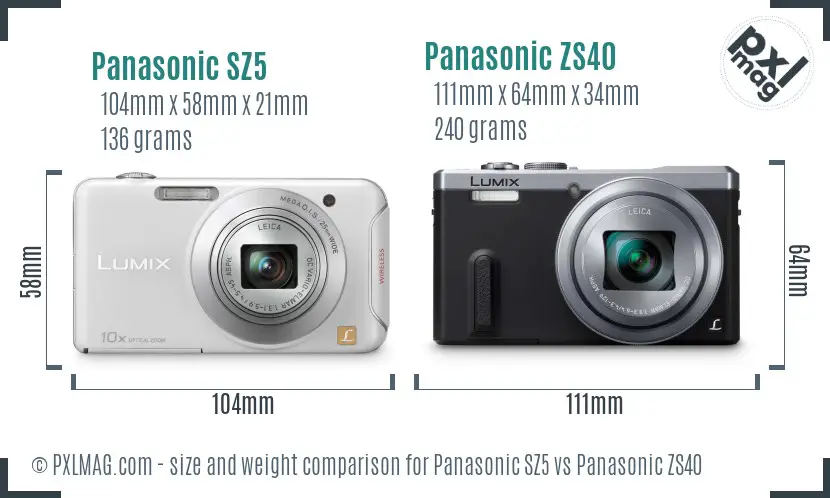 Panasonic SZ5 vs Panasonic ZS40 size comparison
