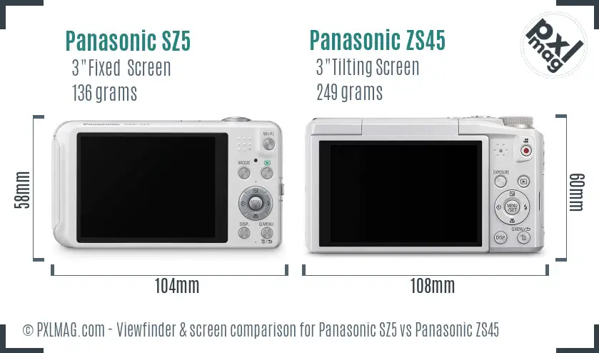 Panasonic SZ5 vs Panasonic ZS45 Screen and Viewfinder comparison