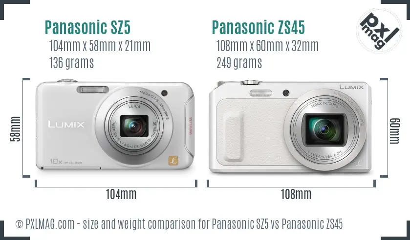 Panasonic SZ5 vs Panasonic ZS45 size comparison