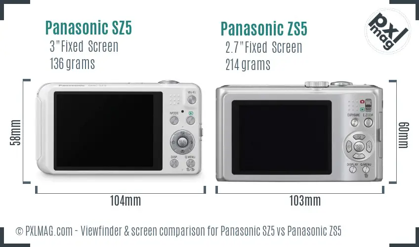 Panasonic SZ5 vs Panasonic ZS5 Screen and Viewfinder comparison