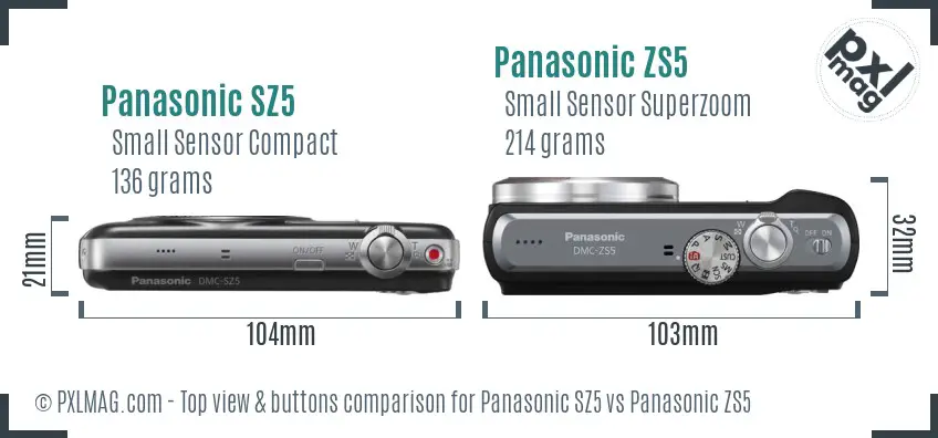 Panasonic SZ5 vs Panasonic ZS5 top view buttons comparison