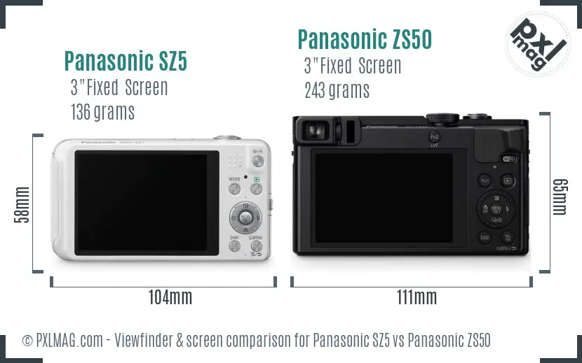 Panasonic SZ5 vs Panasonic ZS50 Screen and Viewfinder comparison