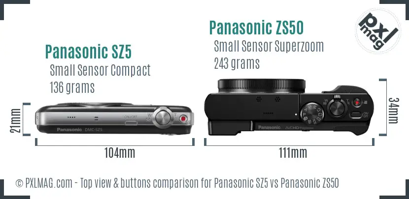 Panasonic SZ5 vs Panasonic ZS50 top view buttons comparison