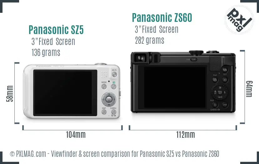 Panasonic SZ5 vs Panasonic ZS60 Screen and Viewfinder comparison