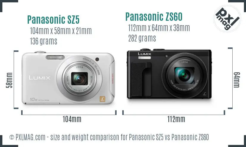 Panasonic SZ5 vs Panasonic ZS60 size comparison