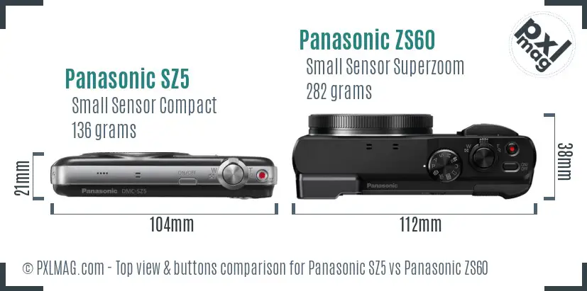 Panasonic SZ5 vs Panasonic ZS60 top view buttons comparison