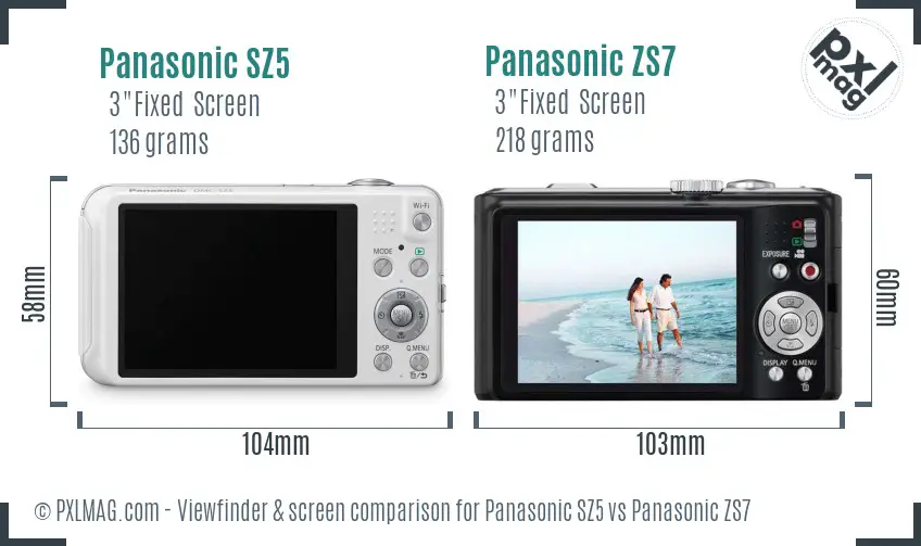 Panasonic SZ5 vs Panasonic ZS7 Screen and Viewfinder comparison