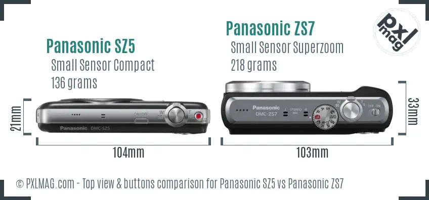 Panasonic SZ5 vs Panasonic ZS7 top view buttons comparison