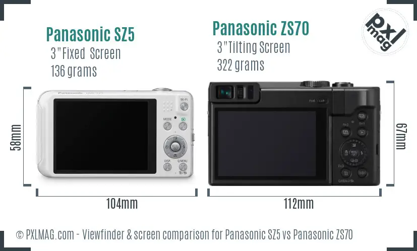 Panasonic SZ5 vs Panasonic ZS70 Screen and Viewfinder comparison