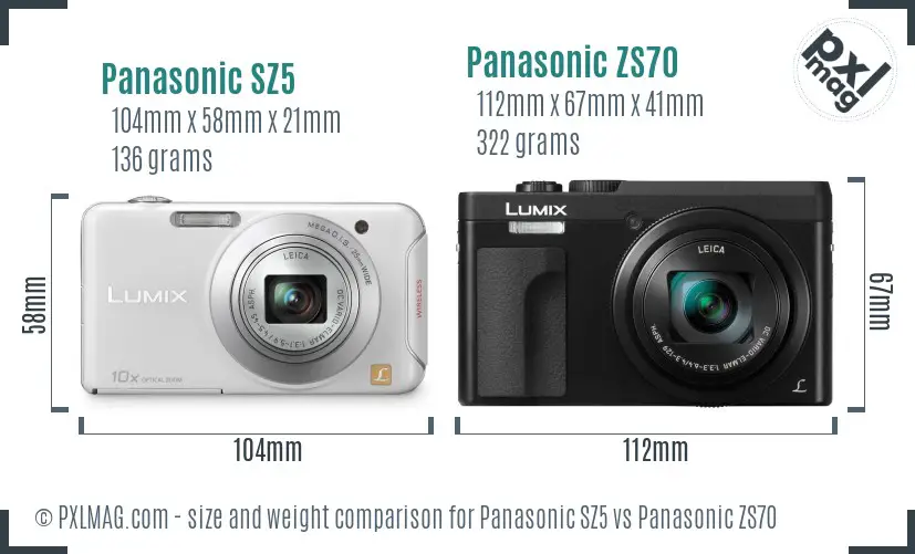 Panasonic SZ5 vs Panasonic ZS70 size comparison