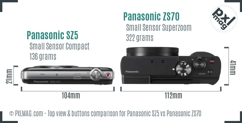 Panasonic SZ5 vs Panasonic ZS70 top view buttons comparison