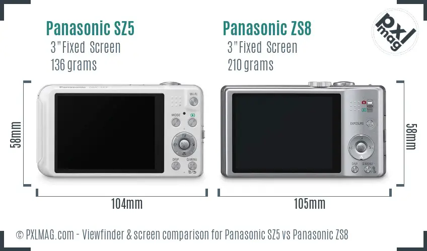 Panasonic SZ5 vs Panasonic ZS8 Screen and Viewfinder comparison