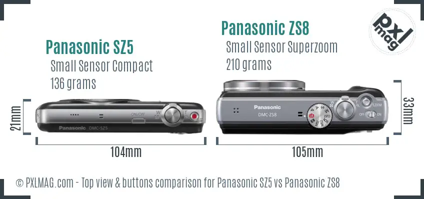 Panasonic SZ5 vs Panasonic ZS8 top view buttons comparison