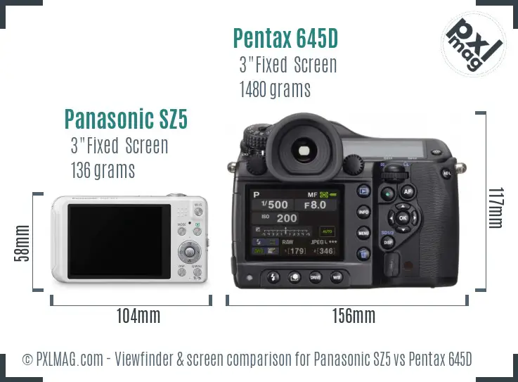 Panasonic SZ5 vs Pentax 645D Screen and Viewfinder comparison
