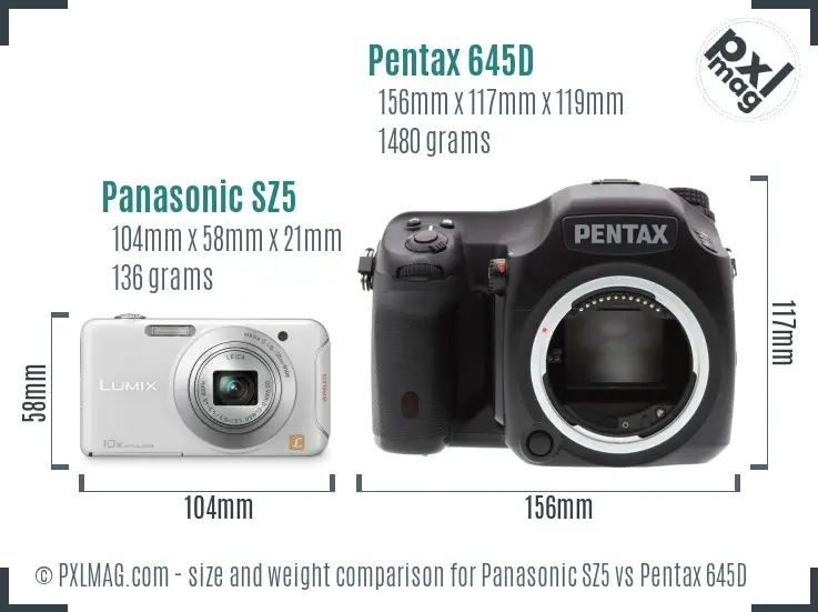 Panasonic SZ5 vs Pentax 645D size comparison