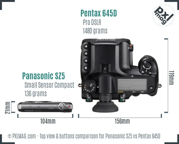 Panasonic SZ5 vs Pentax 645D top view buttons comparison