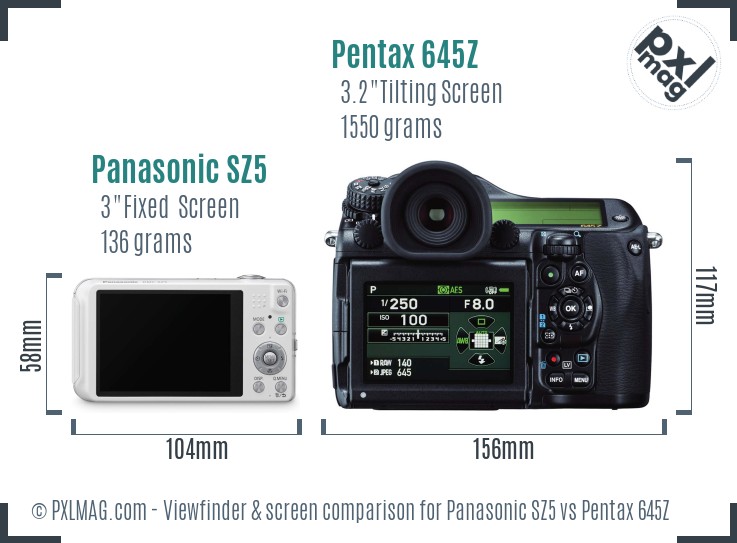 Panasonic SZ5 vs Pentax 645Z Screen and Viewfinder comparison
