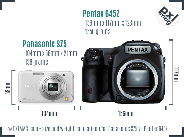 Panasonic SZ5 vs Pentax 645Z size comparison