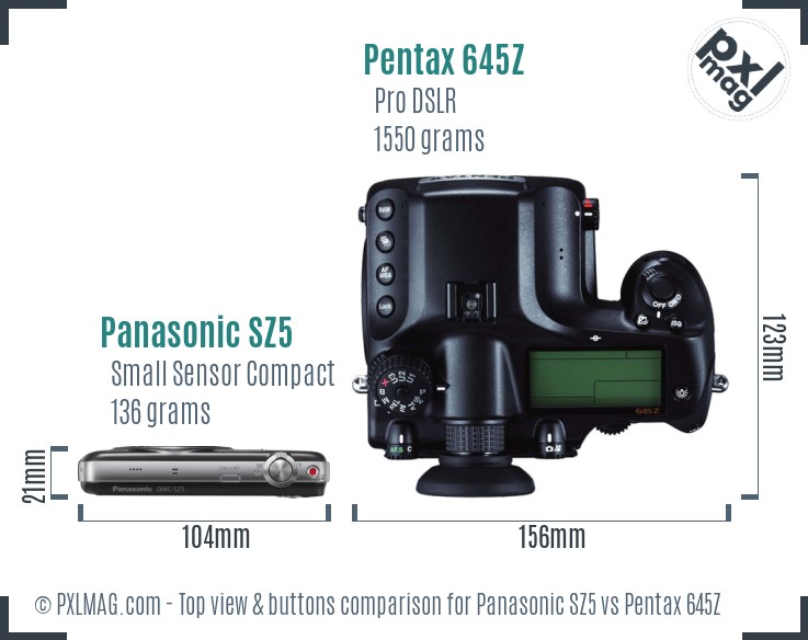 Panasonic SZ5 vs Pentax 645Z top view buttons comparison