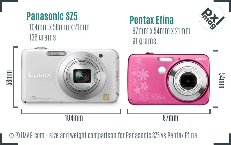Panasonic SZ5 vs Pentax Efina size comparison