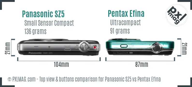 Panasonic SZ5 vs Pentax Efina top view buttons comparison