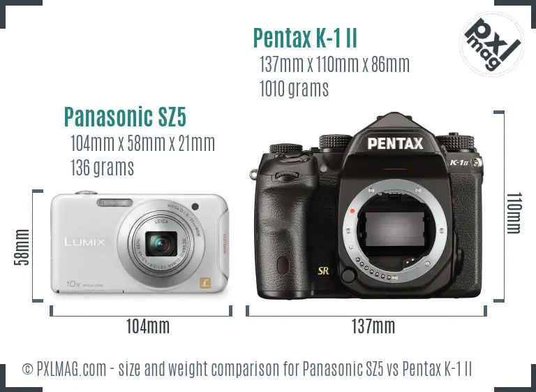Panasonic SZ5 vs Pentax K-1 II size comparison