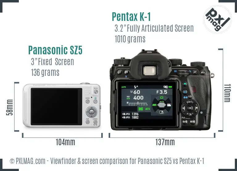Panasonic SZ5 vs Pentax K-1 Screen and Viewfinder comparison