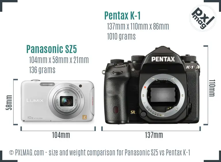 Panasonic SZ5 vs Pentax K-1 size comparison