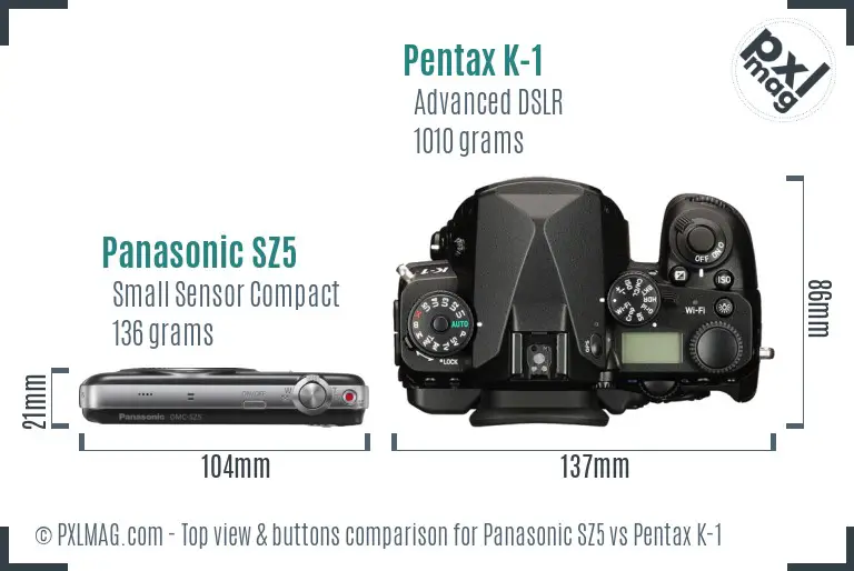 Panasonic SZ5 vs Pentax K-1 top view buttons comparison