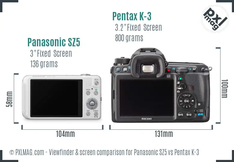 Panasonic SZ5 vs Pentax K-3 Screen and Viewfinder comparison