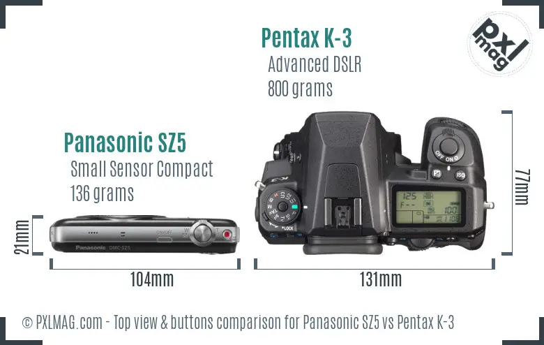 Panasonic SZ5 vs Pentax K-3 top view buttons comparison