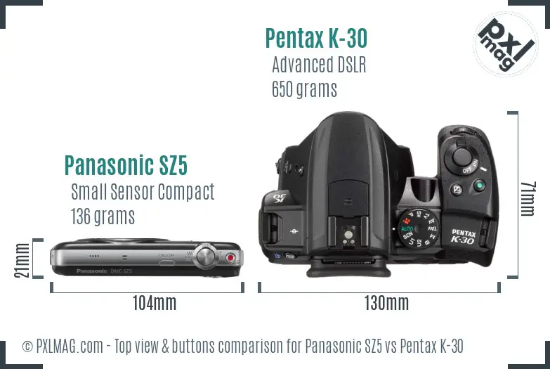 Panasonic SZ5 vs Pentax K-30 top view buttons comparison