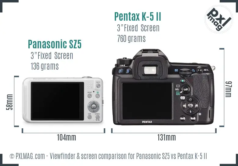 Panasonic SZ5 vs Pentax K-5 II Screen and Viewfinder comparison