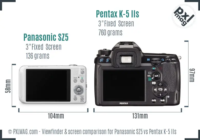 Panasonic SZ5 vs Pentax K-5 IIs Screen and Viewfinder comparison